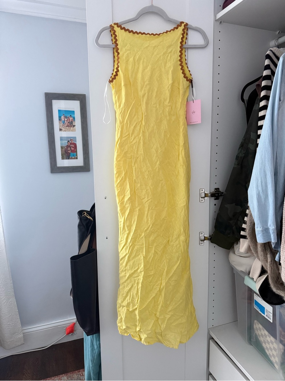 Hello Molly Yellow Maxi Dress with Brown Scallop Trim
